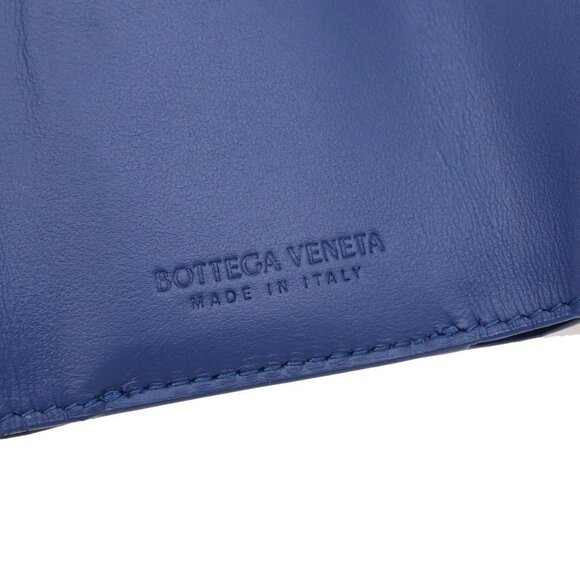 BOTTEGA VENETA INTRECCIATO Trifold Compact Wallet Leather Blue Italy 35KA812 - Picture 13 of 16